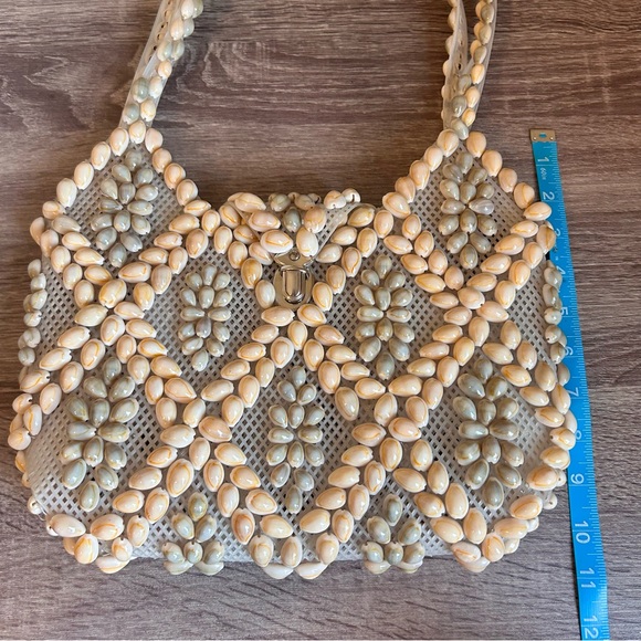 Vintage Seashell Boho Beaded Purse – Handmade Shell Shoulder Bag - Picture 4 of 5
